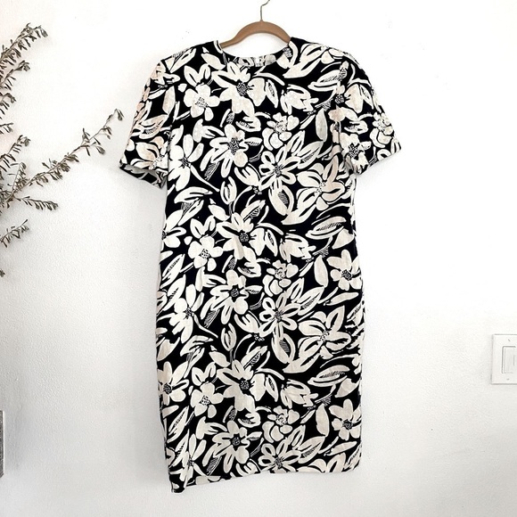 Vintage BILL BLASS Womans Linen Shift Short Sleeve Dress Sequined Beaded 12 - Picture 1 of 15